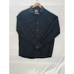 Michael Kors Slim Fit Untucked Length Shirt Mens 16.5 32/33 Black Dot Button Up